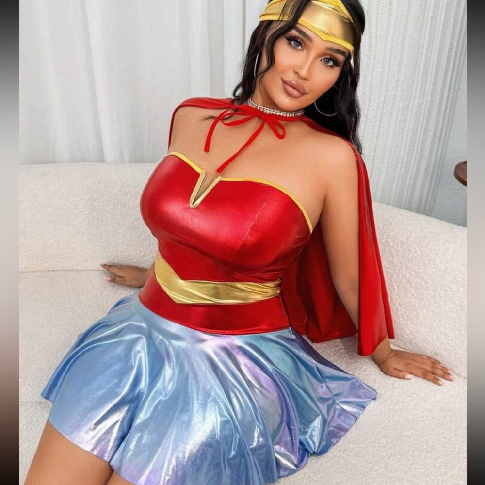 Adult Plus Size Sexy 2X Red and Gold Superhero Costume Dress